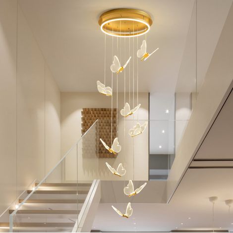 Lustre LED moderne, suspension papillon LED à 2 têtes, lampe de chevet créative, plafonnier, 3 températures de couleur réglables, hauteur ajustable
