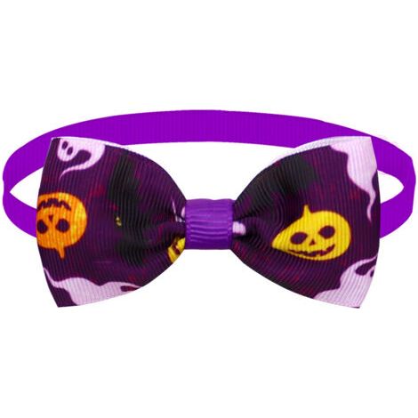 Nœuds papillon pour animaux de compagnie d'Halloween, colliers réglables pour animaux de compagnie d'Halloween 2 pièces(Fantôme de citrouille violette) (1/5)