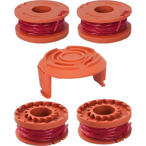 4er-Pack Spulen + 1 Kappe für WORX 20V Freischneider – Ersatzfaden WA0010 1,65 mm 3 m WG180 WG163 WG175 (1/5)