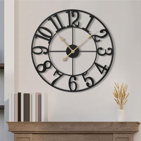 Horloge murale silencieuse - 40 cm - Chiffres arabes - Mécanisme à quartz - À piles - Style vintage - Pour maison, cuisine, chambre (1/5)