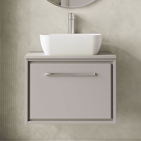 Hudson Reed Lille Wall Hung 1-Drawer Vanity Unit with Worktop 600mm Wide - Pebble Grey (1/5)