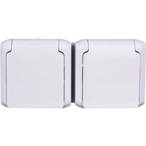 Prise double Forix avec/sans 16 A IP44 avec obturateurs, grise 782397