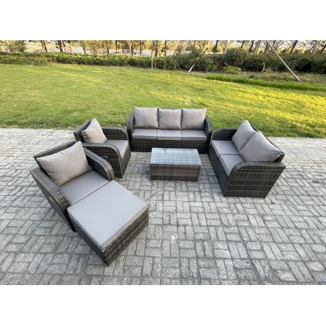 Fimous 8 places Ensemble de Meubles de Jardin avec Table basse rectangulaire Canapé 3 places Canapé d'amour Grand tabouret (1/5)