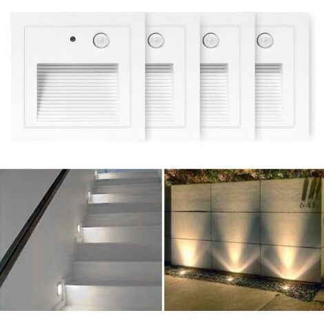 Einbau-Wandleuchte mit 4 x 3-W-LEDs, Treppenstufenbeleuchtung mit Bewegungsmelder, Bodeneinbauleuchte für Treppen, Flurbeleuchtung, warmweißes Licht (2800 K) (1/3)