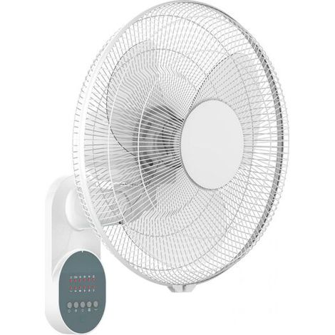 Ventilateur mural 55W avec minuterie – 3 vitesses – Contrôle électronique – Design compact blanc – Oscillation horizontale automatique (1/5)