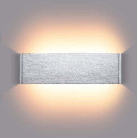 16W Applique Murale Interieur LED, 32cm Lampe Murale Moderne Up Down Spot, Éclairage Mural en Aluminium Rectangulaire, Blanc Chaud 3000K pour Salon Chambre Escalier Couloir, Argent (1/5)