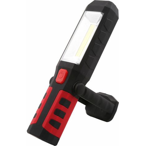 Lampe de Travail LED Rechargeable avec Magnétique Lampe de Torches de LED 2200mAh COB LED 650Lm 3W pour Auto Garage Atelier Camping Bricolage (Red), (1/5)