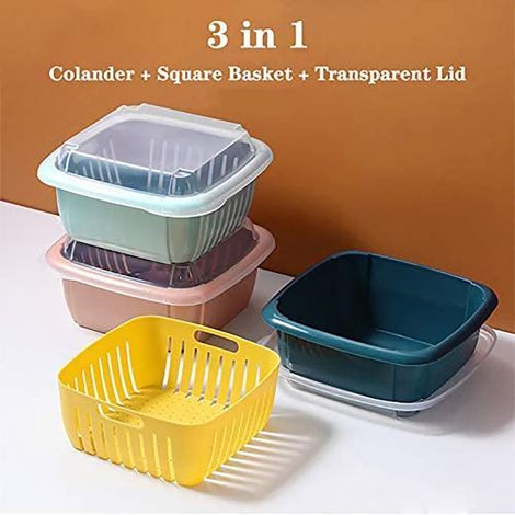 Küchensieb mit Deckel, multifunktionaler Doppelkorb, Aufbewahrungsbehälter für Obst und Gemüse (1/5)