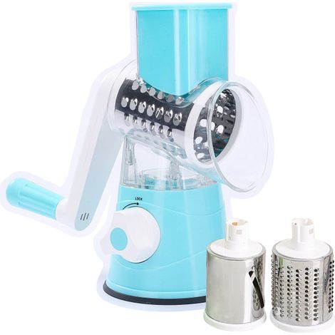 Rape à fromage rotative manuelle avec 3 lames cylindriques en acier inoxydable, râpe à main pour carotte, concombre, chocolat, noix, ustensile cuisine (1/2)