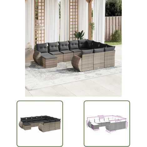 The Living Store 11-tlg. Garten-Sofagarnitur mit Kissen Grau Poly Rattan - Gartenmöbel - Esszimmergarnituren - Outdoor Möbel - Lounge Set - Rattan Gartenmöbel