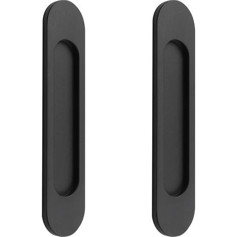 Lot de 2 poignées de porte coulissantes ovales auto-adhésives en alliage d'aluminium noir sans perforation pour portes coulissantes, fenêtres d'armoires (1/5)