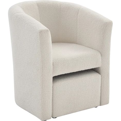 Poltrona cabriolet e pouf in Tessuto bouclette Bianco - JOVANA