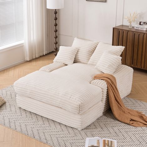 Chaise longue 135x165x58 cm beige en pana y espuma viscoelástica con 4 cojines desenfundables (1/3)