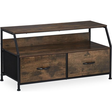 Porta TV in stile industriale compatto e di design con 2 cassetti 90 x 40 x 50 cm in legno marrone 130010908