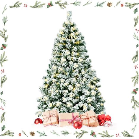 GOPLUS 135CM Arbre de Noël Artificiel à Charnière Floqué avec 200 Lumières LED,Réaliste avec 400 Branches en PVC,Base en Fer (1/5)