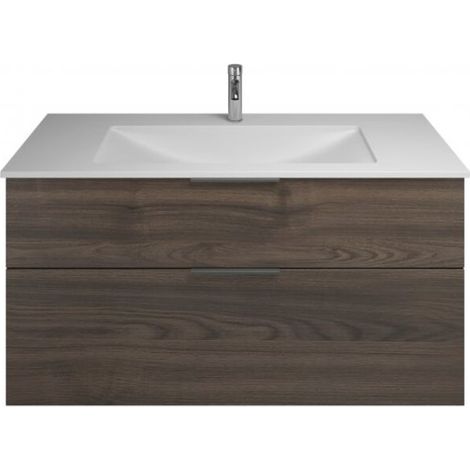 Burgbad Eqio Mineralguss-Waschtisch mit Unterschrank, mit 2 Auszügen und Griffleiste Marone Dekor Trüffel/Alpinweiss 122 cm Schwarz matt (1/2)