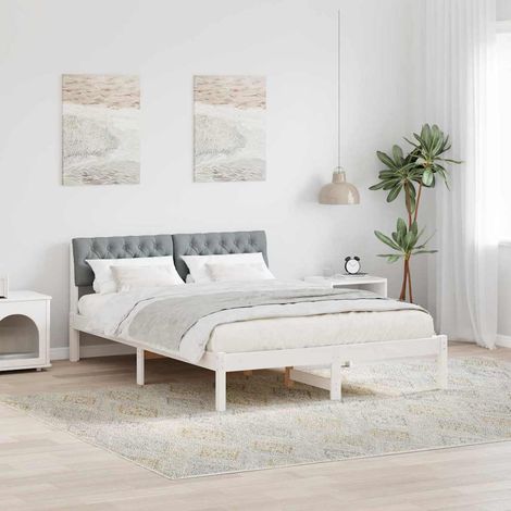 Estructura de cama con cabecera y gris claro 140 x 200 cm