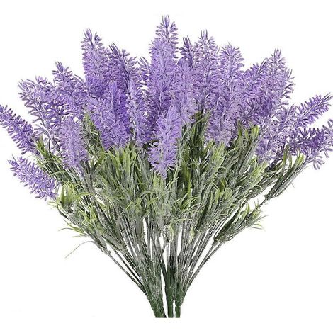 Set bestehend aus 4 künstlichen Lavendelblüten, 7 Zweigen, künstlichen lila Blüten, Grünsträuchern, künstlichen Büschen