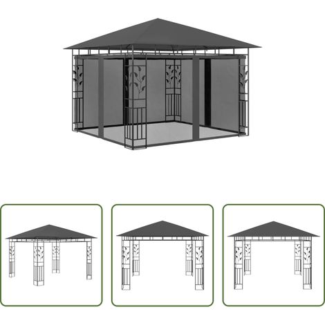 Moskitonetz - Pavillon mit Moskitonetz 3x3x2,73 m Anthrazit 180 g/m² (1/5)