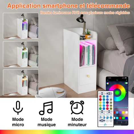 Table de chevet étroit 3 niveaux lampe prise 1AC+2USB gain de place rangement chambre (1/5)
