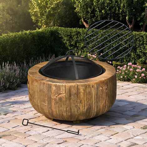 Brasero en acier avec couvercle et tisonnier design bois 61,5 x (1/5)