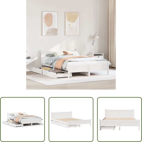 vidaXL Tiroir sous lit - Cadre de lit sans matelas blanc 140x190 cm bois de pin massif (1/5)