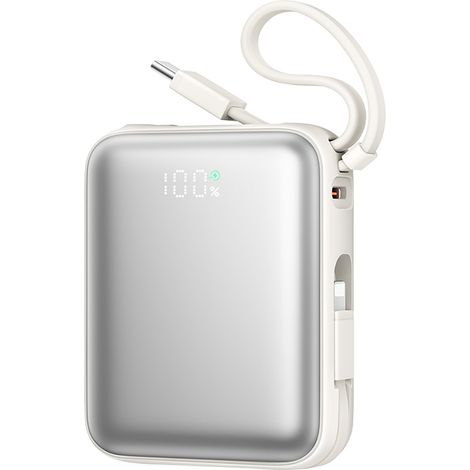 Powerbank 10000mAh 22,5W mit integrierten USB-C- und Lightning-Kabeln – weiß (1/5)