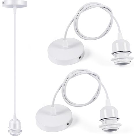 2pcs Cable Suspension Luminaire E27 Blanc Douille Ampoule avec 100 cm E27 Porte Lampe Suspension Douille e27 avec Fixation Plafonnier Accessoire pour Cuisine Bar Café (1/5)