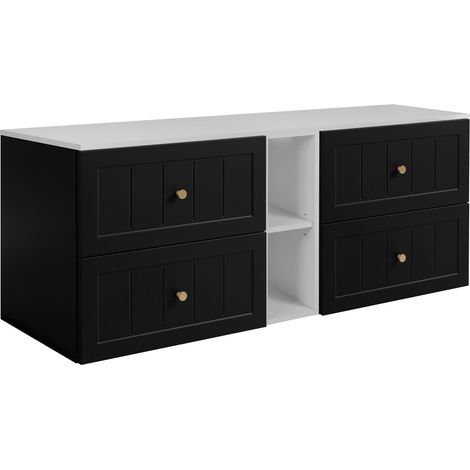 Set di mobili da bagno sotto lavabo, bianco / nero, 180 (2 x 80 + 20) x 46 x 58 cm , 3 colori di maniglie inclusi
