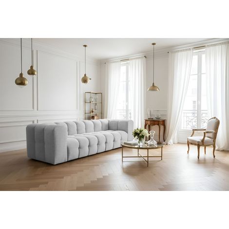 Sofa Designersofa SOLVIE 4-Sitzer in Stoff Moly Hellgrau