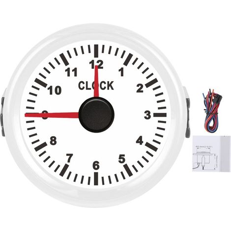 Jauge d'horloge universelle 2 pouces, Instrument 0 à 12 heures, rétro-éclairage rouge 12V/24V pour voiture, bateau, Yacht, moto, cadran blanc, cadre blanc (1/5)