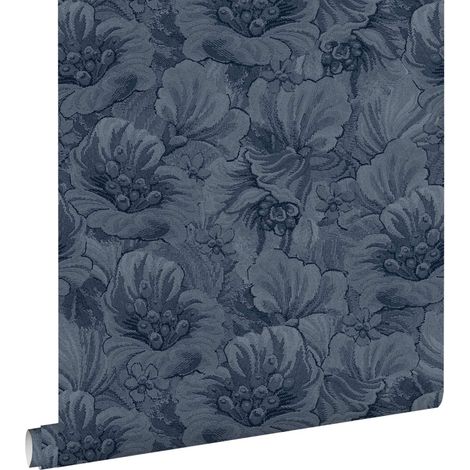 papier peint motif floral brodé bleu  - ESTAhome (1/5)