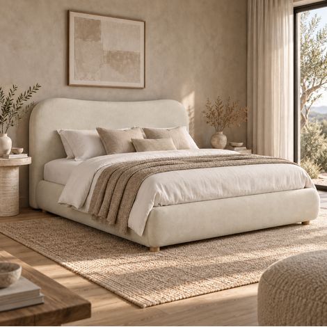 Cama canapé 160x200 cm de chenilla beige con somier de láminas, sin colchón - CHICFURN (1/5)