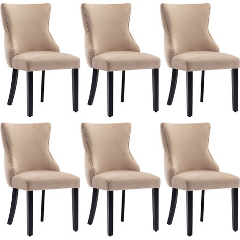 Chaise de salle à manger en velours beige à 4 pieds, avec capitonnage à boutons, cadre en bois massif, beige (lot de 6) (1/5)