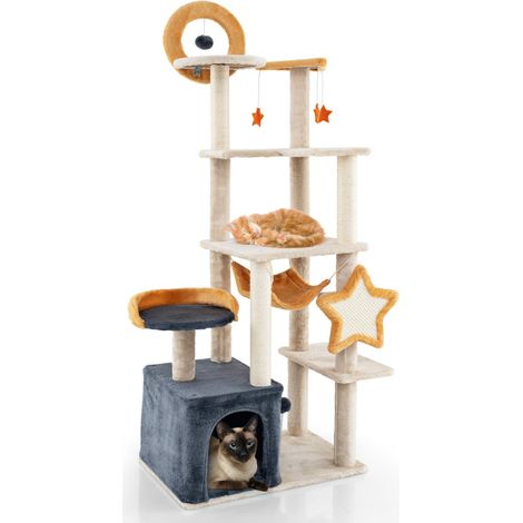 Torre per gatti multi-livello con pali e tavole da graffio in sisal, Albero per gatti da interno da 160 cm (1/3)