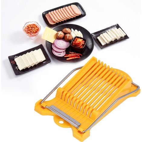 Trancheuse à charcuterie et jambon, trancheuse à œufs, trancheuse à bananes, coupe-jambon, acier inoxydable 304, lame jaune. (1/5)