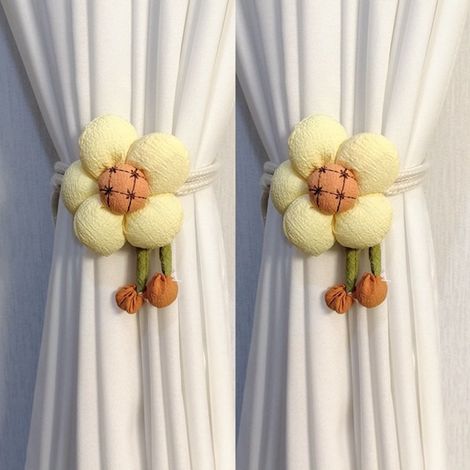 Lot de 2 nœuds de rideaux à motif floral, attaches de rideaux tricotées à la main pour la décoration de bureau et de maison (1/4)