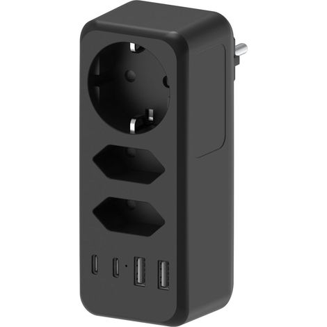 JSSEVN Mehrfach-USB-Steckdosenleiste zur Wandmontage mit USB-Ladegerät und 4 USB-Anschlüssen mit Schalter, ideale Steckdose für Schlafzimmer, Büro, Zuhause und Reisen – Schwarz (1/5)