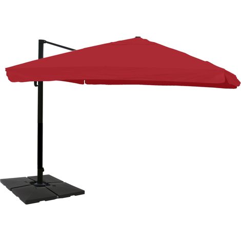 Gastronomie-Ampelschirm HHG-329, Sonnenschirm, 3x4m (Ø5m) Polyester/Alu 26kg Flap, bordeaux mit Ständer, drehbar
