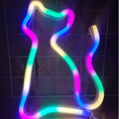 Luminaire Néon LED Chat - Fonctionne Sur Piles AA Ou USB - Pour Chambre Enfants Salon Chambre À Coucher - 1 Pièce (1/4)