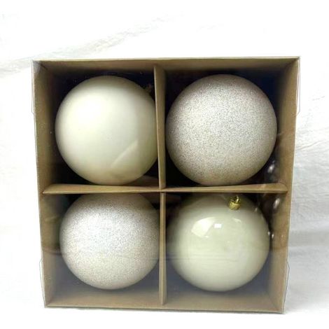Lot de 4 boules de Noël Svea en plastique écru D. 100 mm - Feeric lights & christmas (1/5)