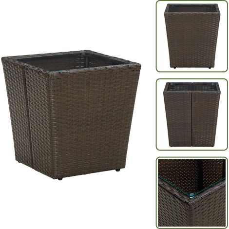 The Living Store Tavolino Marrone 41,5x41,5x44cm in Polyrattan e Vetro Temperato - Tavolo da giardino