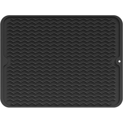 Tapis d'égouttage - Silicone - Résistant à la chaleur - Antidérapant - Tapis de vaisselle - Tapis de séchage pour la cuisine - Noir - 30 x 40 cm - 1 pièce (1/5)