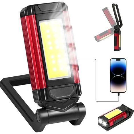 Luz de trabajo vsshe, luz de inspección recargable con soporte magnético y plegable de 360° y gancho plegable de 270° para trabajos de mantenimiento, caminatas nocturnas, campamentos y emergencias [Cl