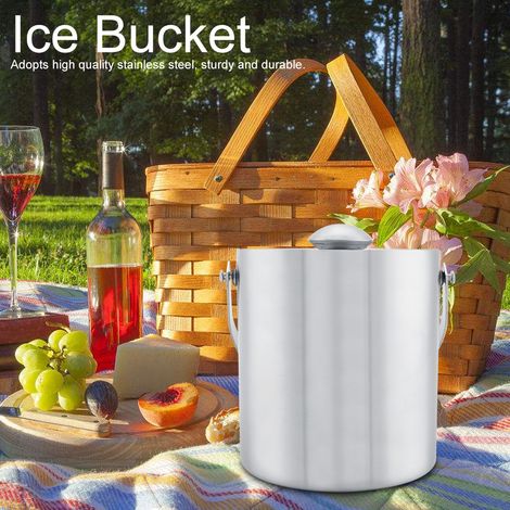 Seau à glaçons en inox double paroi avec couvercle pour mariage et fête, 2 litres, récipient à glace élégant et isolant. (1/5)