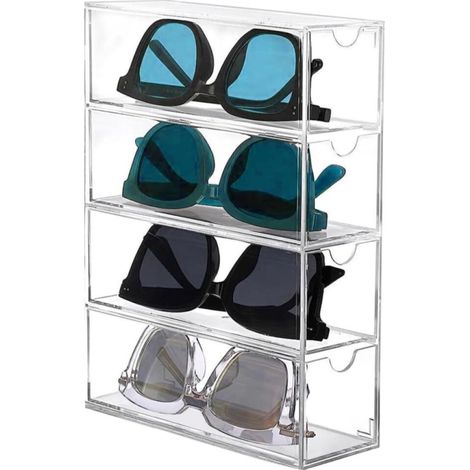 Boîte de Rangement pour Lunettes, 4 Couches de Lunettes de Soleil Organisateur Boîte de Présentation pour Lunettes de Soleil Montre Cosmétiques Boîte à Bijoux Rectangulaire Transparente en Acrylique (1/5)