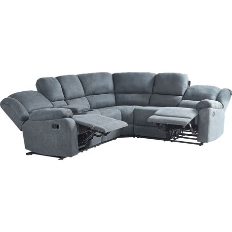 Sofá esquinero 5 plazas reclinable manual gris oscuro reposabrazos portavasos Rokke (1/5)