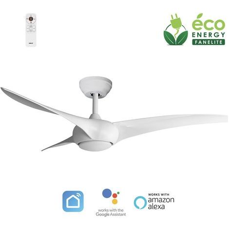 Fanelite - Ventilateur de plafond 132 cm blanc SAONA - Moteur DC 38W - LED 20W dimmable 3 couleurs - Wifi - Contrôles vocaux