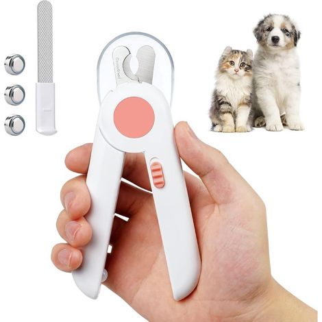 Coupe-Ongles Chien Chat, Professionnel Coupe Ongles pour Animaux avec Lumière LED et Lime à Ongles et Protection aux Éclaboussures, Chien Toilettage Coupe Ongles Ligne de Sang LED Sécurité (1/5)