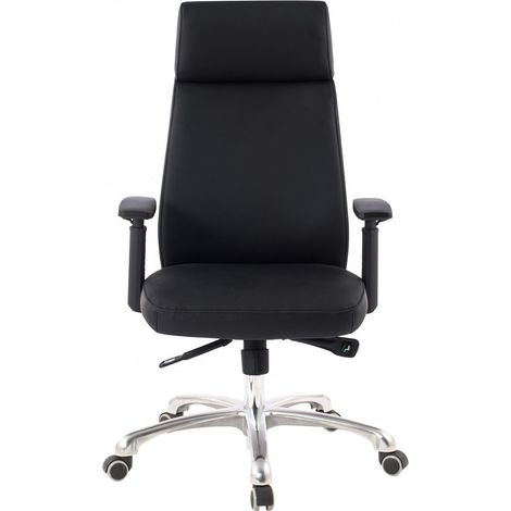 Chefsessel Drehstuhl ergonomisch mit Wippfunktion, Echt-Leder schwarz B/H/T ca. 67,5/117,5/57cm (1/5)